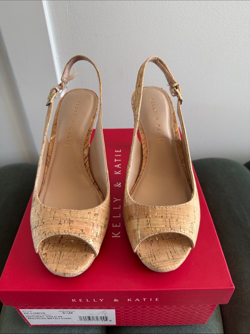 Kelly & Katie Natural Cork Slingback Peep-Toe Heels